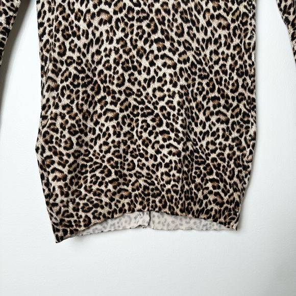 Michael Kors Leopard Print Button Up V-Neck Cardigan with Gold Zipper Pockets - Picture 13 of 13